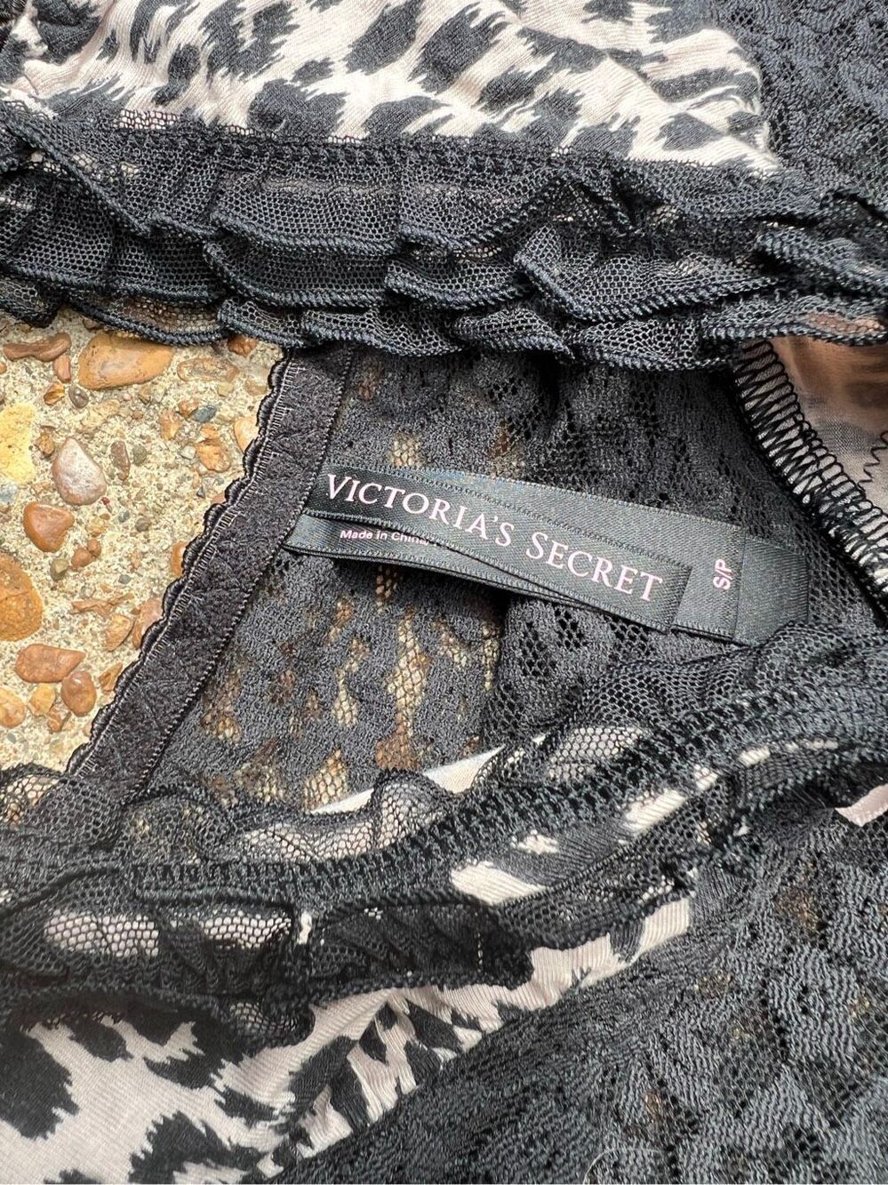 Vintage Victoria’s Secret Babydoll Slip Dress Leopard & Black Lace Lingerie S - Picture 3 of 4